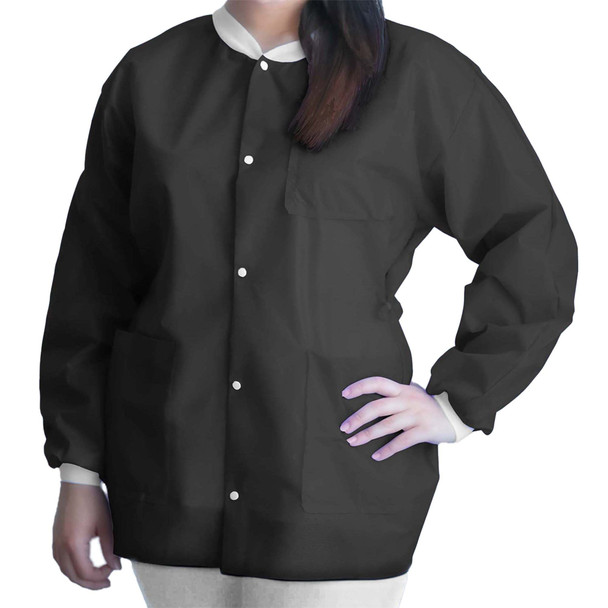 Lab Jacket FitMe Black Large Hip Length Disposable