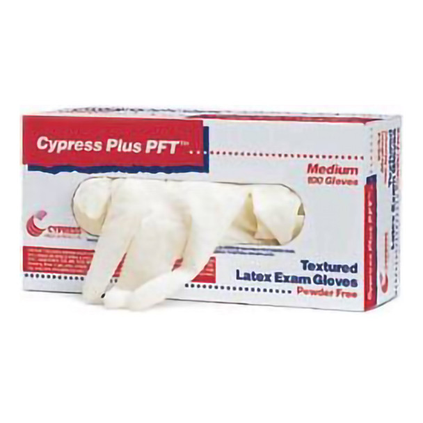 Cypress Plus PFT Latex Standard Cuff Length Exam Glove, Extra Small, Ivory