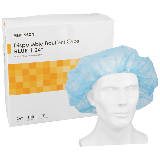 McKesson Disposable Bouffant Surgical Caps, Blue, Elastic Closure, X-Large, 24"