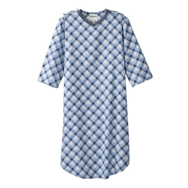 Silverts Shoulder Snap Patient Exam Gown, Large, Diagonal Blue Plaid