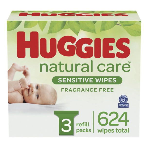 Baby Wipe Huggies Natural Care Soft Pack 99% Water Unscented 624 Count