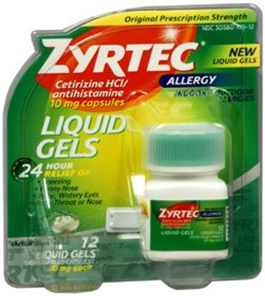 Allergy Relief Zyrtec 10 mg Strength Liqui-Gel 12 per Bottle