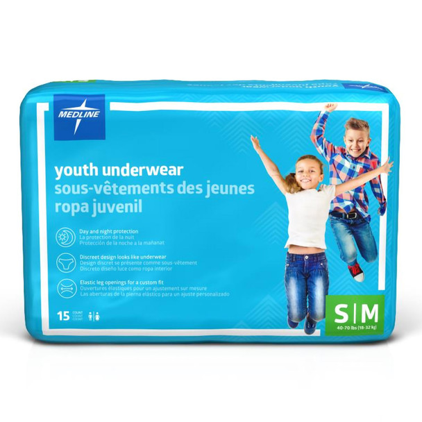 Unisex Youth Absorbent Underwear Pull On with Tear Away Seams Small / Medium Disposable Heavy Absorbency