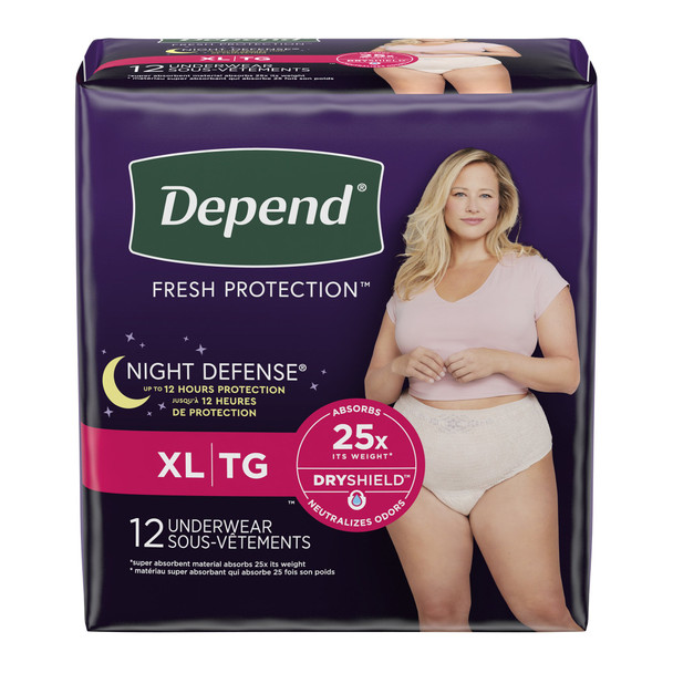 Female Adult Absorbent Underwear Depend Night Defense Pull On with Tear Away Seams X-Large Disposable Heavy Absorbency
