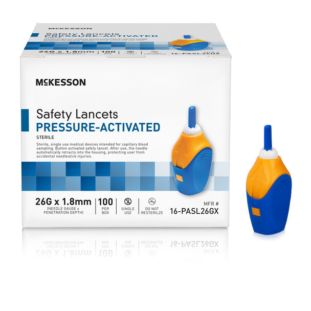 McKesson Pressure Activated Safety Lancets, 26 Gauge, Blue