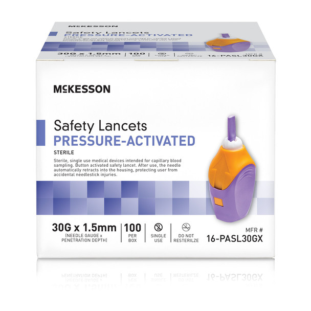 McKesson Pressure Activated Safety Lancets, 30 Gauge, Purple