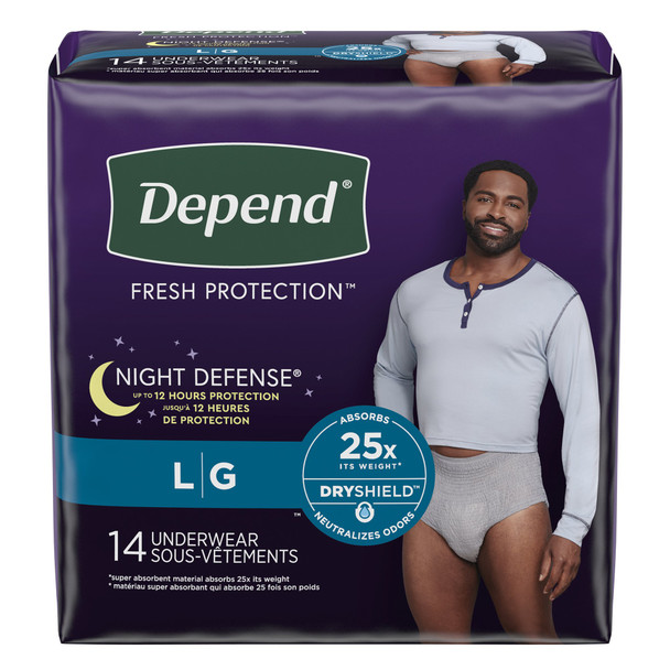 Male Adult Absorbent Underwear Depend Night Defense Pull On with Tear Away Seams Large Disposable Heavy Absorbency