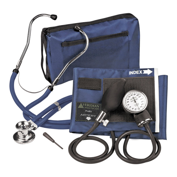 Sterling Series ProKit Aneroid Sphygmomanometer with Stethoscope, Navy Blue