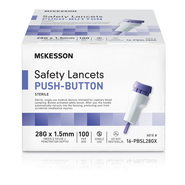 McKesson Push Button Safety Lancet, 28 Gauge