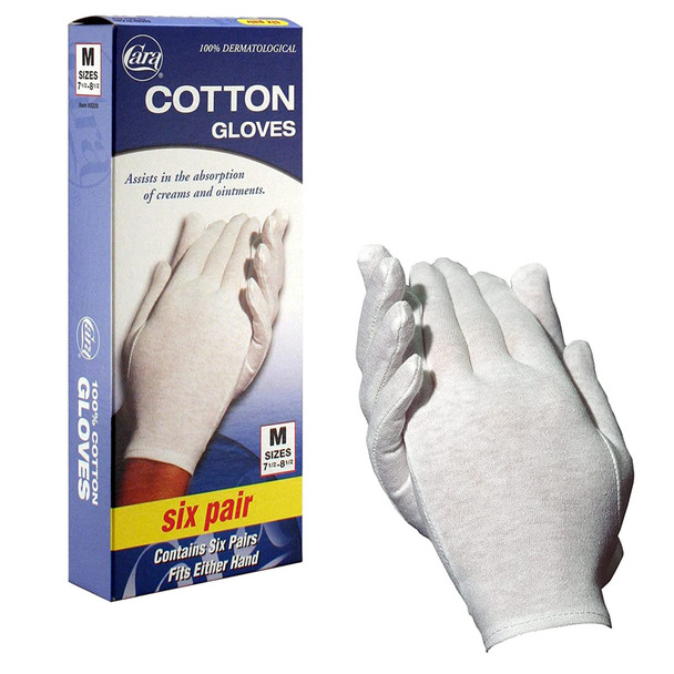 Infection Control Glove Cara Medium Cotton White 8-1/2 Inch Hemmed Cuff NonSterile