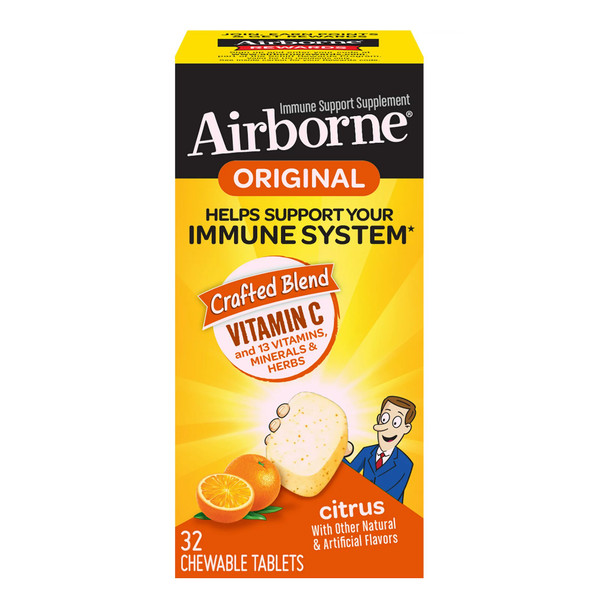Airborne Original Immune Support Supplement Chewable Tablets Citrus