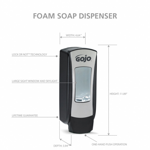 Hand Hygiene Dispenser GOJO ADX-12 Chrome / Black Plastic Manual 1250 mL Wall Mount 1/EA