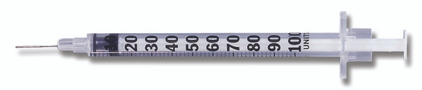 Standard Insulin Syringe with Needle Micro-Fine 1 mL 5/8 Inch 27 Gauge NonSafety Regular Wall 100/BX