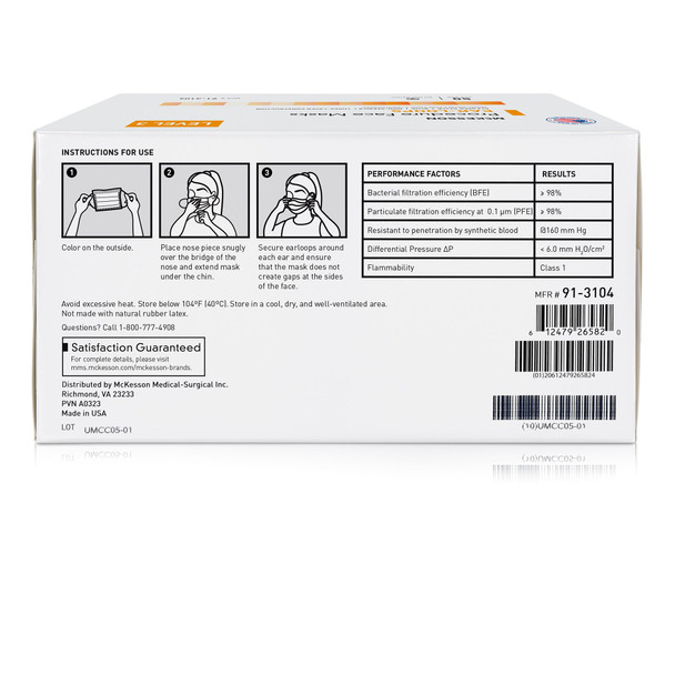 1221960_CS Procedure Mask McKesson ASTM Level 3 Earloops One Size Fits Most 500/CS