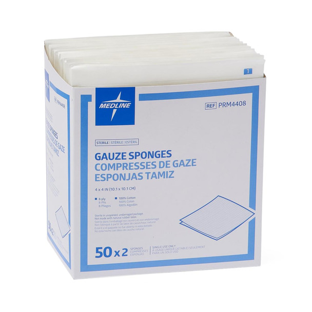 Gauze Sponge Medline Essentials 4 X 4 Inch 8-Ply Sterile 2 per Pack 1/PK