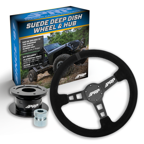 PRP Deep Dish Suede Steering Wheel Kit with Quick Release Hub with Universal Weld on Adaptor