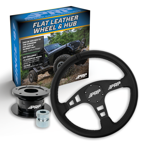 PRP Flat Leather Steering Wheel Kit with Quick Release Hub with Universal Weld on Adaptor