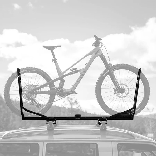 Rocky Mounts Bike Tray carrying a mountain bike on a car roof.