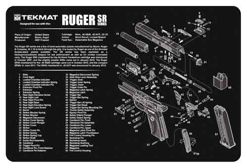 TEKMAT ARMORERS BENCH MAT - 11"X17" RUGER SR9/SR40 PISTOL