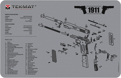TEKMAT ARMORERS BENCH MAT - 11"X17" 1911 PISTOL GREY