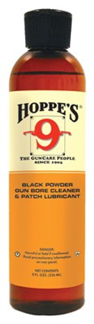 HOPPES #9+ BLACKPOWDER SOLVENT - AND PATCH LUBE 8OZ. SQ.BOTTLE
