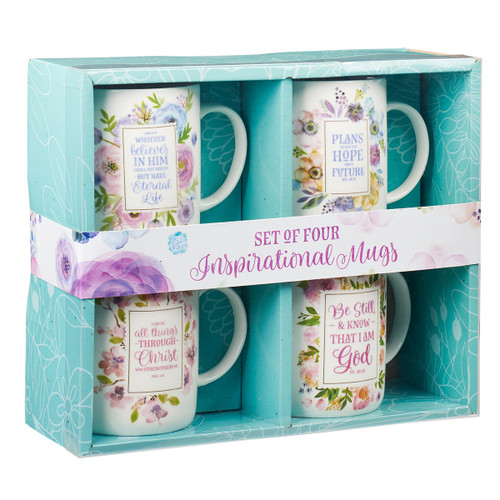 Inspirational Floral Mug Set - 4 pc set