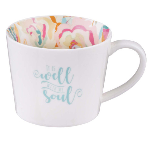 Well With My Soul Ceramic Mug in White with Floral Interior