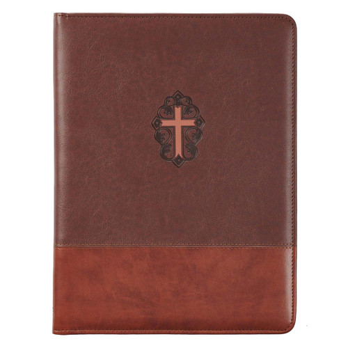 John 3:16 Collection Two-Tone Brown Faux Leather Portfolio Folder With Cross