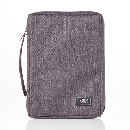 Gray Poly-canvas Bible Cover with Fish Badge