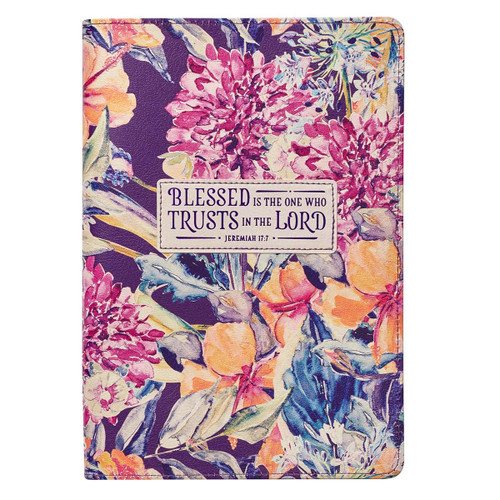 Blessed is the One Floral Faux Leather Classic Journal with Zipped Closure - Jeremiah 17:7