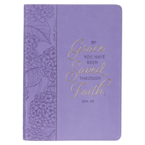 By Grace Hydrangea Purple Faux Leather Classic Journal - Ephesians 2:8