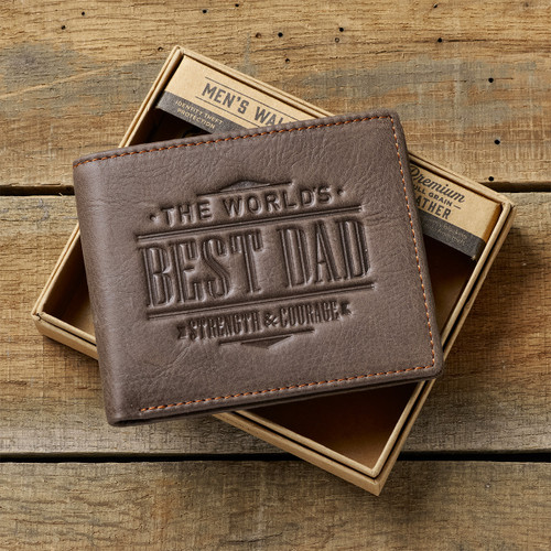 The World's Best Dad Brown Genuine Leather Wallet - Joshua 1:9