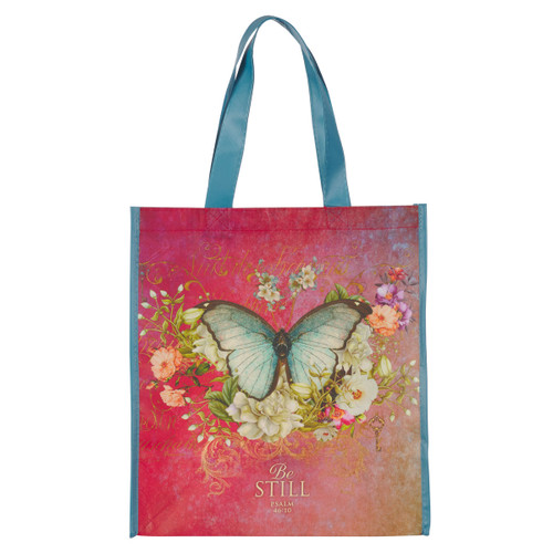 Be Still Butterfly Pink Non-Woven Coated Tote Bag - Psalm 46:10