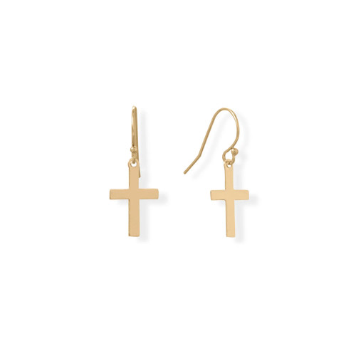 14/20 gold filled french wire earrings feature 10mm x 16mm crosses. Hanging length is 25.5mm. 

14/20 Gold Filled