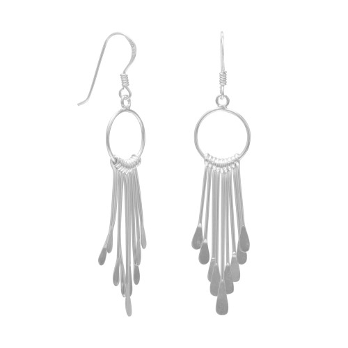 Sterling silver french wire earrings feature an 11mm circle with 17-32mm long silver drops. Earrings have a total hanging length of 58mm. 

.925 Sterling Silver