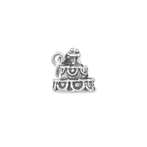 Oxidized sterling silver 3D wedding cake charm. Measures 9.5mm x 11mm.

.925 Sterling Silver