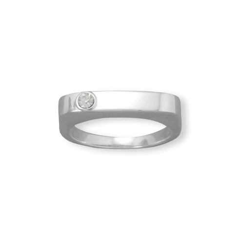 Bling ring. Sterling silver bar ring features a 3mm sparkling crystal. Available in whole sizes 6-9.

.925 Sterling Silver