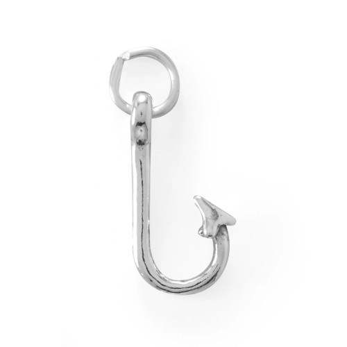 Simple 3D oxidized sterling silver fish hook charm. Measures 9.3mm x 18mm.

.925 Sterling Silver