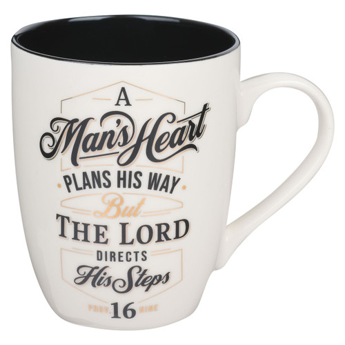 The Lord Directs His Steps White and Black Ceramic Coffee Mug - Proverbs 16:9