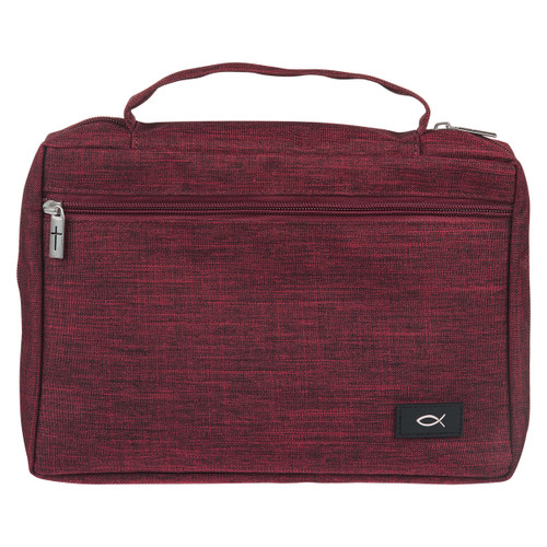 Cranberry Red Poly-canvas Value Bible Cover with Ichthus Patch