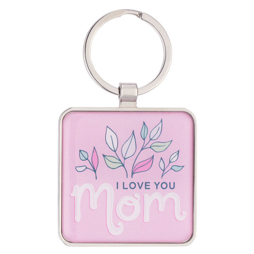 I Love You Mom Pink Epoxy-coated Metal Keychain - 1 Corinthians 13:4