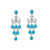 Sterling silver chandelier, post back earring features pear shaped reconstituted turquoise. Smaller stones are 5mm x 4mm and central, large stone is 6mm x 5mm. Total hanging length is 51mm.

.925 Sterling Silver
