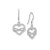 Rhodium plated sterling silver french wire earrings feature a 1.25mm CZ detailed outline heart interlocked with a polished infinity sign. Heart measures 15.1mm x 14.8mm, and earrings have a hanging length of 30.1mm.

.925 Sterling Silver