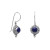 Oxidized sterling silver french wire earrings feature a unique design and feature a 5.5mm round lapis in the center. Hanging length of earrings is 24.5mm. Hand made items will have slight variances.  

Made in Bali, Indonesia 

.925 Sterling Silver