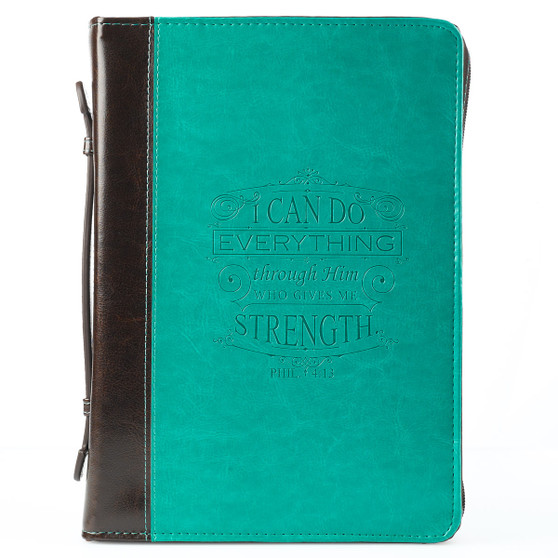 I Can Do Everything Turquoise & Brown Faux Leather Fashion Bible Cover - Philippians 4:13
