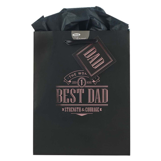 The World's Best Dad Black Medium Gift Bag - Joshua 1:9