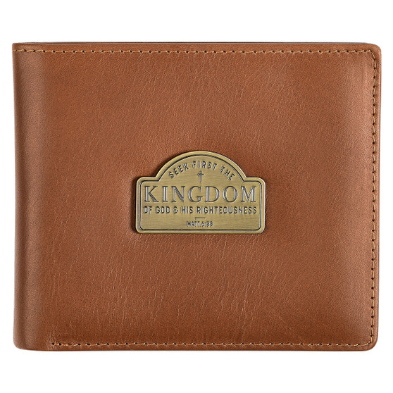 Seek First the Kingdom Saddle Tan Genuine Leather Wallet - Matthew 6:33