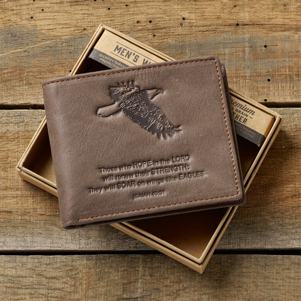 Wings Like Eagles Dark Brown Genuine Leather Wallet - Isaiah 40:31