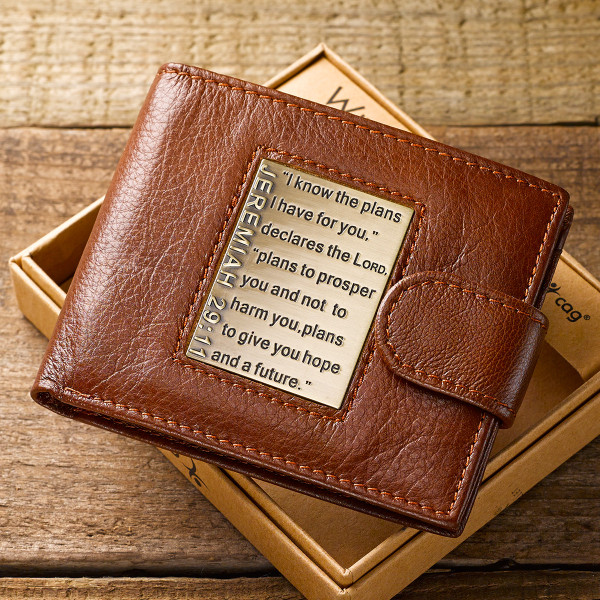 I Know the Plans Genuine Leather Wallet with Brass Inlay - Jeremiah 29:11