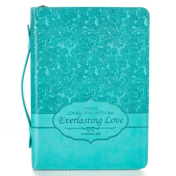 Everlasting Love Turquoise Faux Leather Fashion Bible Cover - Jeremiah 31:3